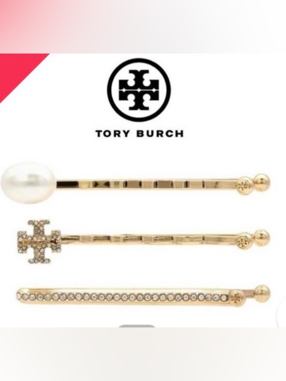 Tory Burch Gold-Tone Pearl & Crystal Hair Pin Trio